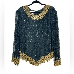 Vintage New Year’s Laurence Kazar Paris New York Silk Beaded, & Sequin Blouse 4X
